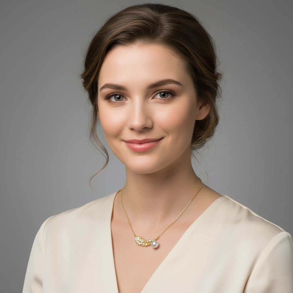 Sylvie Golden Feather & Pearl Pendant Necklace