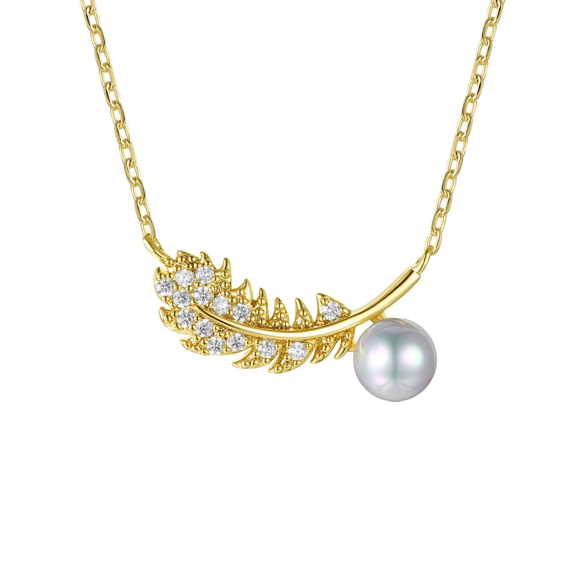 Sylvie Golden Feather & Pearl Pendant Necklace