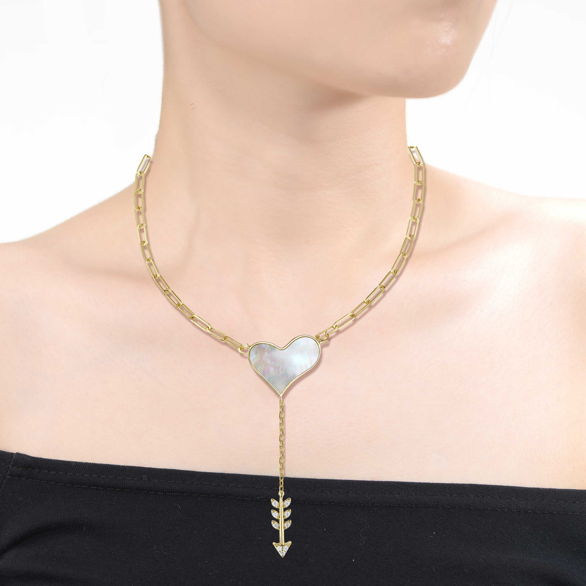 La Roche Mother of Pearl Cupid Heart Boho Necklace