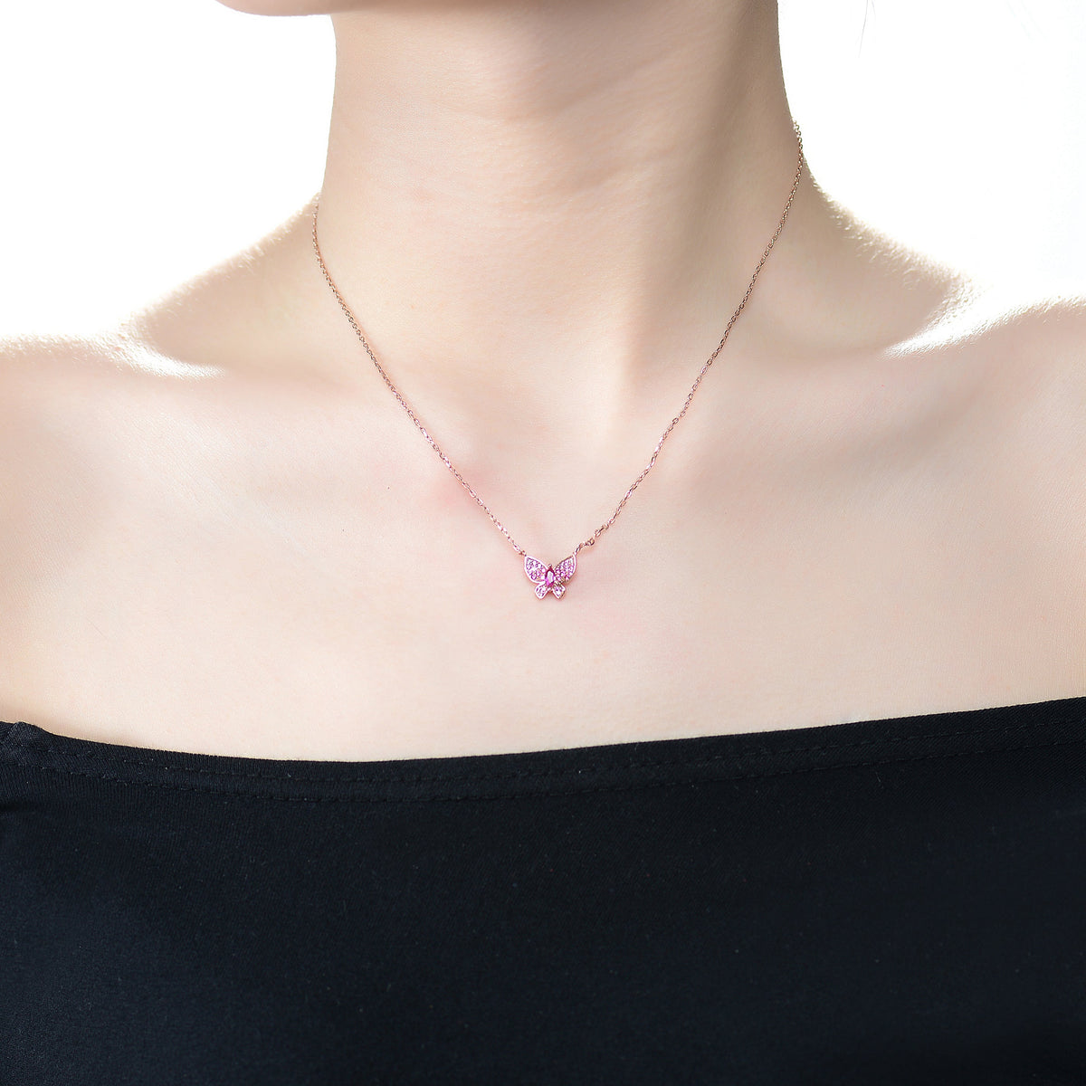 Sylvie Pink Couture Butterfly Pendant Layering Necklace