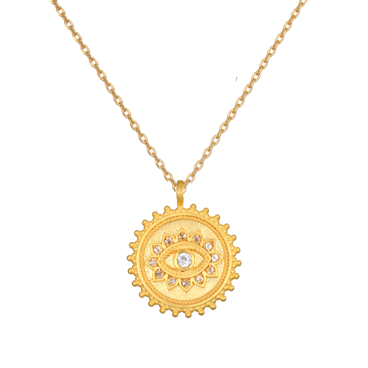 True Visionary White Topaz Evil Eye Coin Necklace