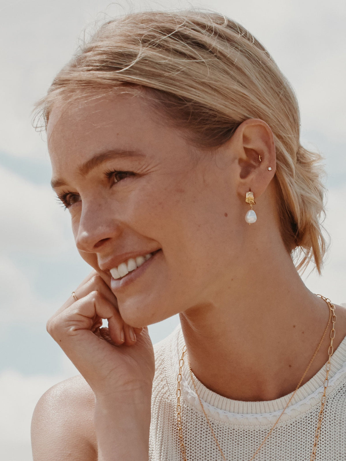 Bark Huggie Hoops with Baroque Pearls