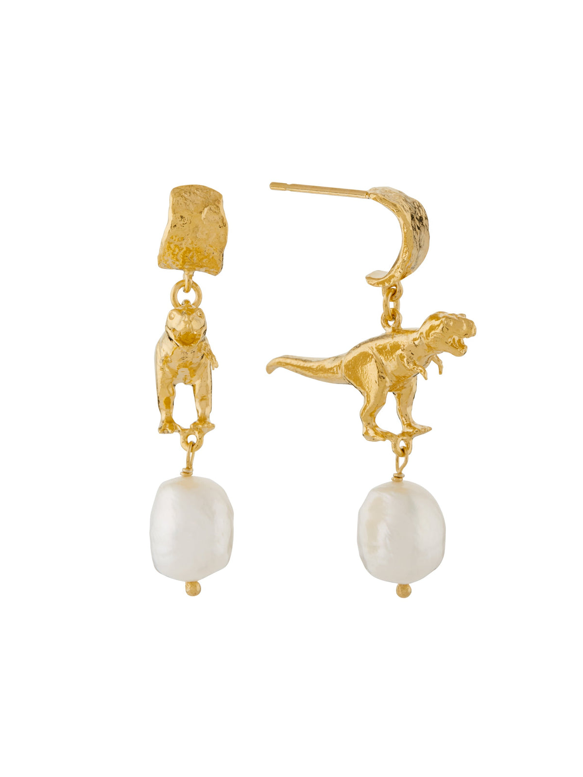 Tyrannosaurus Rex and Baroque Pearl Drop Earrings