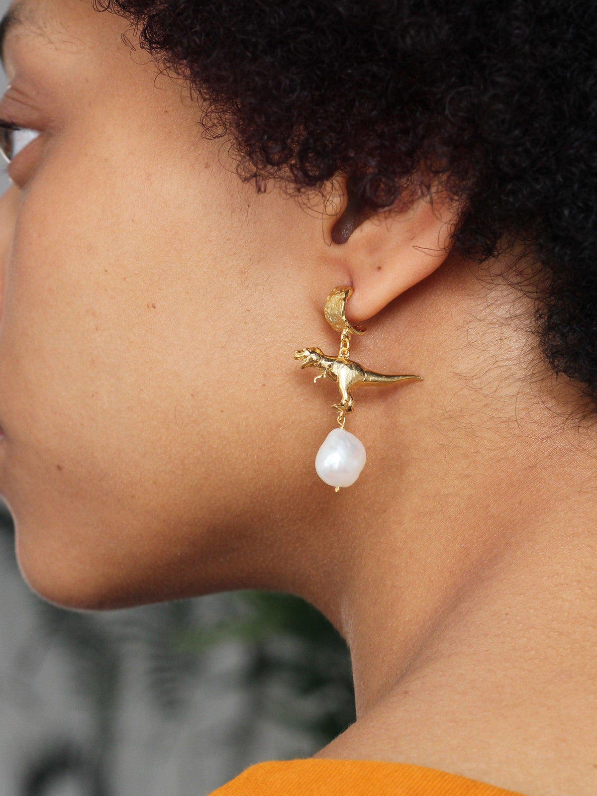 Tyrannosaurus Rex and Baroque Pearl Drop Earrings