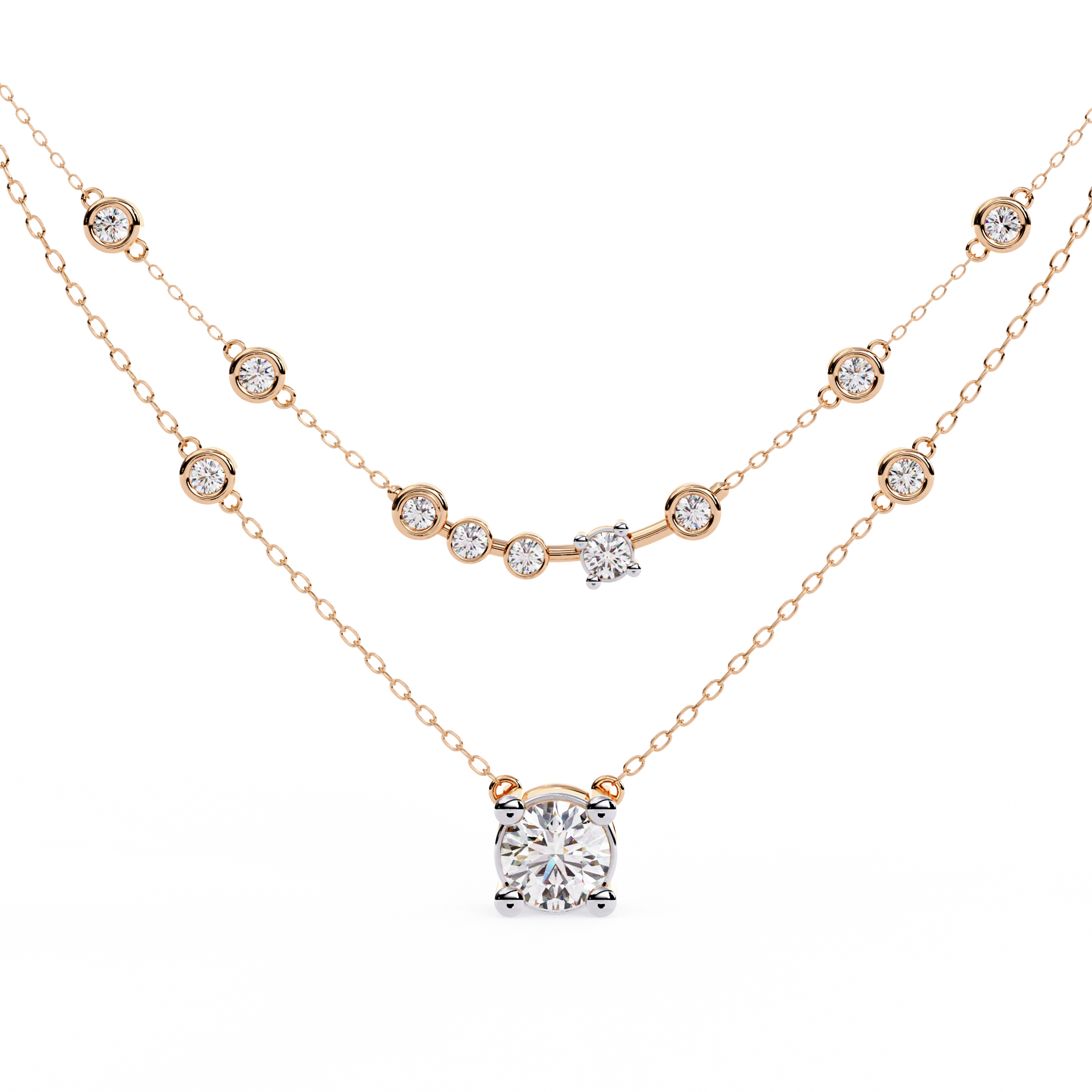 Round-Cut Lab-grown Diamond Cluster Necklace in 10K Rose Gold
