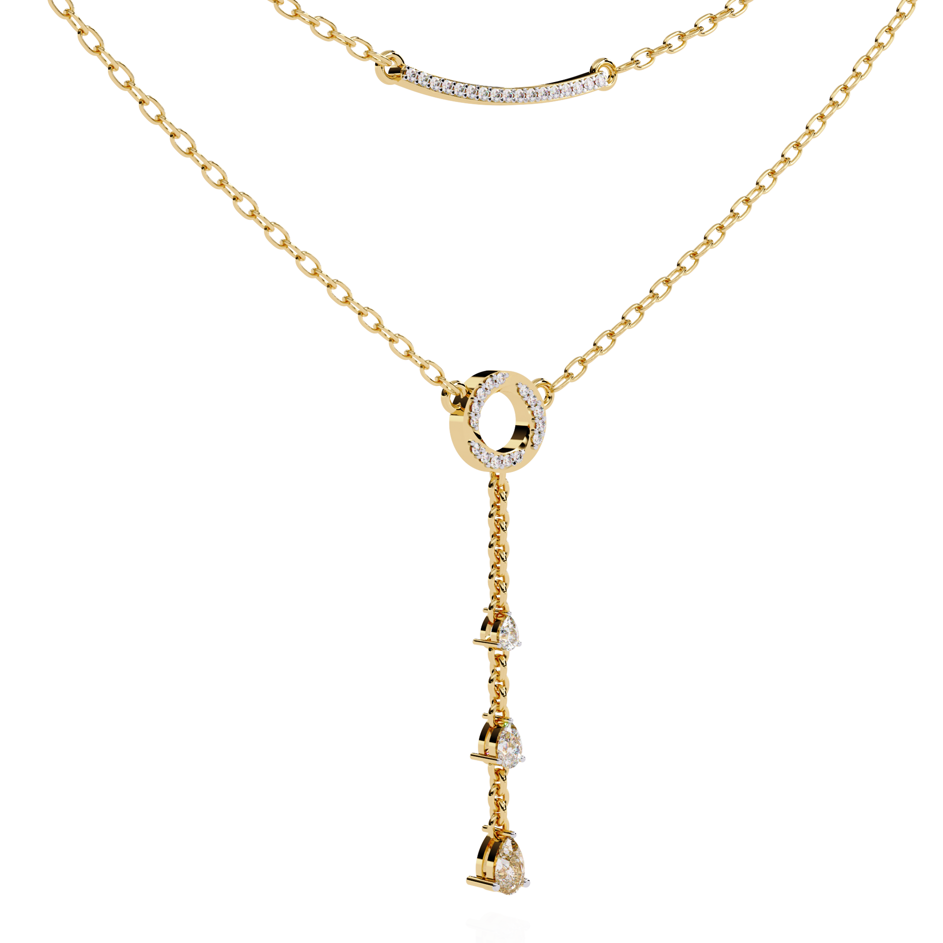 Pear-Cut Lab-grown Diamond Vintage Multi-layer Necklace in 10K Rose Gold