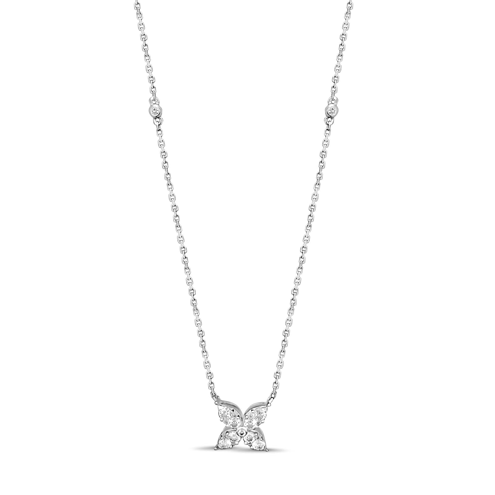 14K White Gold 1/2 Cttw Diamond Butterfly and Station Necklace (H-I Color, VS2-SI1 Clarity) - 17' Inches