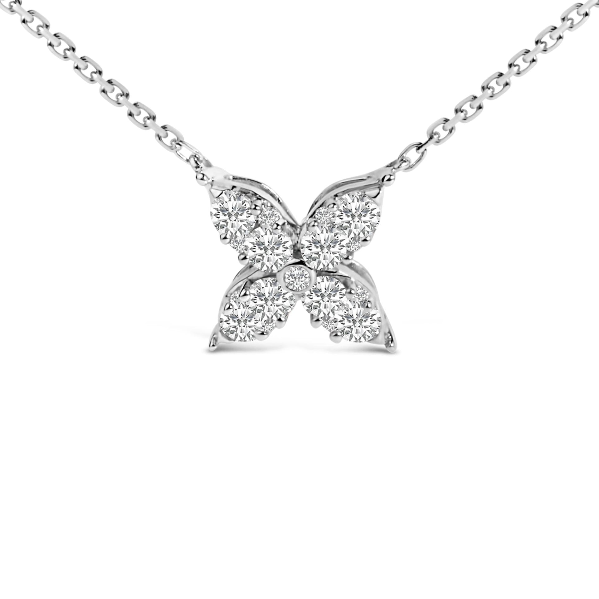 14K White Gold 1/2 Cttw Diamond Butterfly and Station Necklace (H-I Color, VS2-SI1 Clarity) - 17' Inches