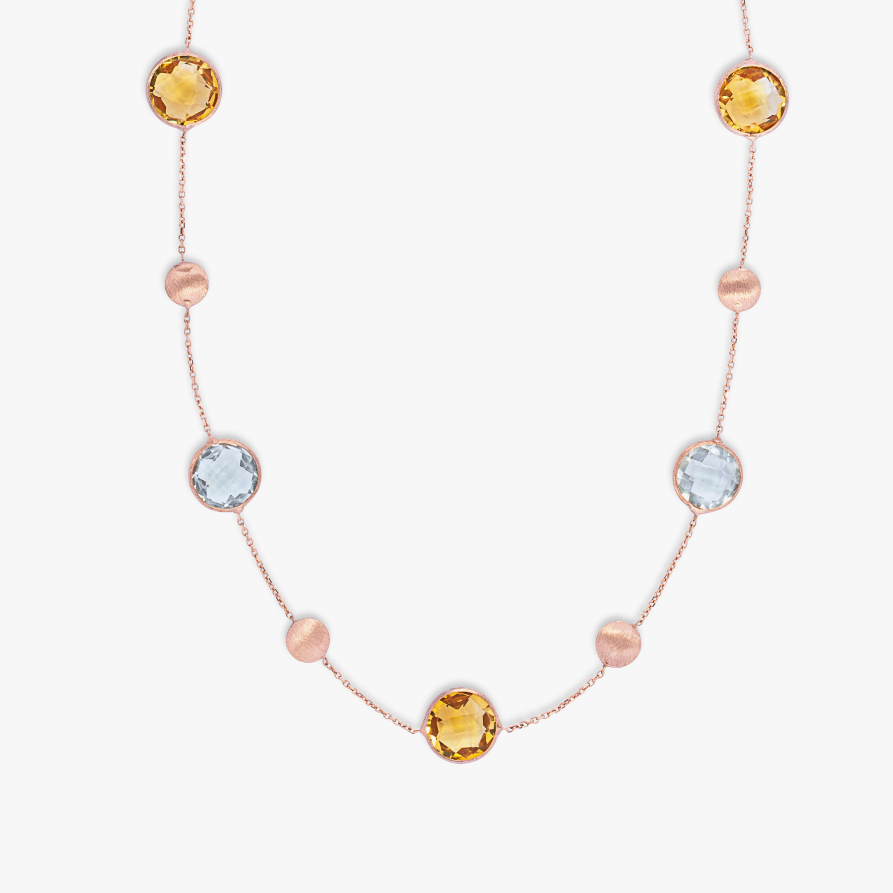 Kensington Necklace in 14K Satin Rose Gold  with Citrine and Prasiolite