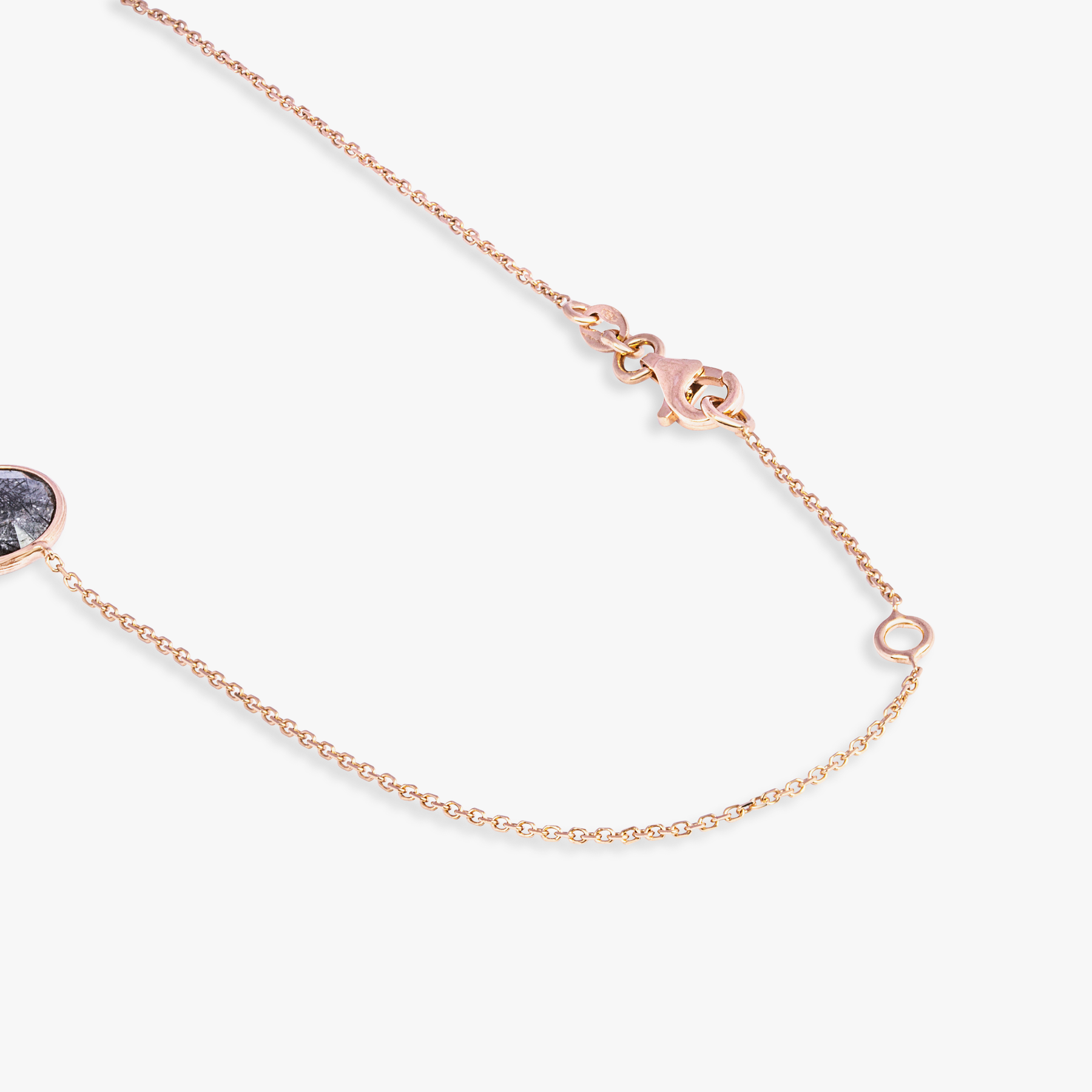 Kensington Necklace in 14K Satin Rose Gold with Black Rutilated Quartz and Ruby Root