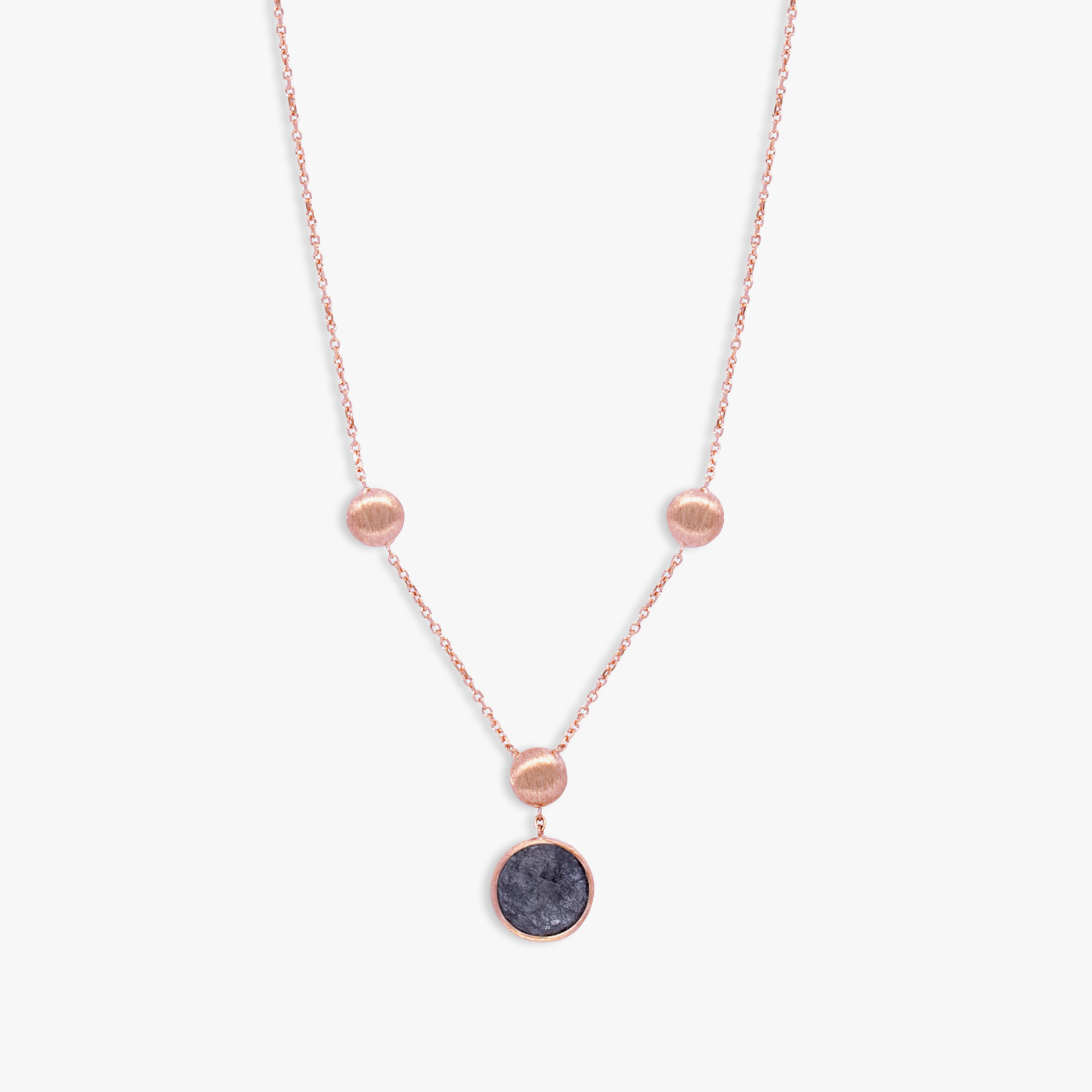Kensington Necklace In 14K Satin Rose Gold with Black Rutilated Quartz