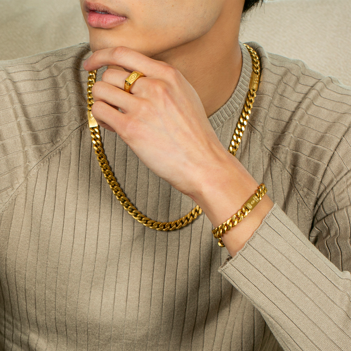 Protective Amulet necklace in brushed IP yellow gold plated stainless steel
