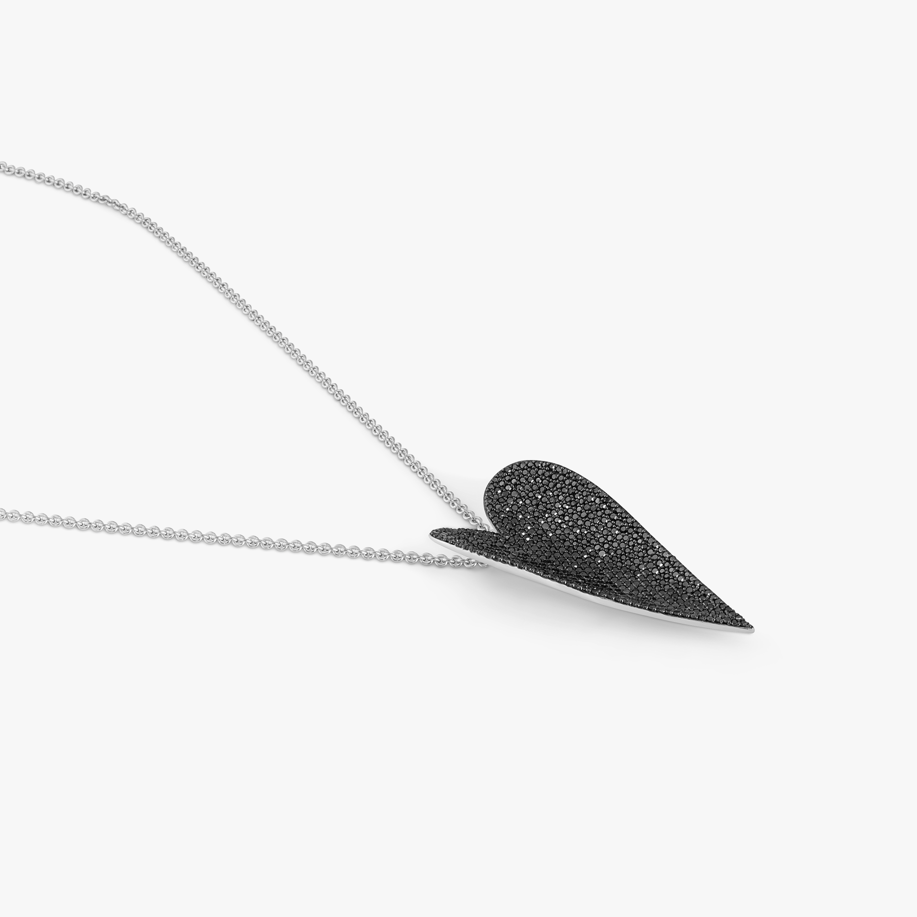 Cuore Necklace In Sterling Silver with Black Diamonds