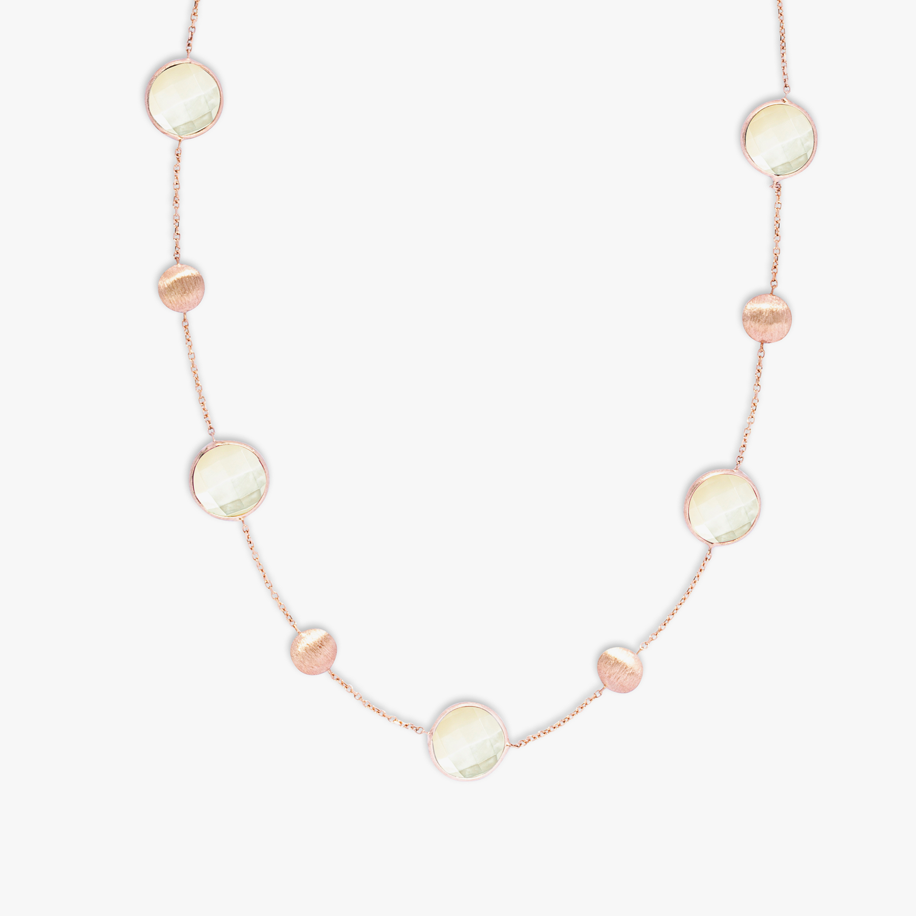 Kensington Double Stone Necklace in 14K Satin Rose Gold with White MOP