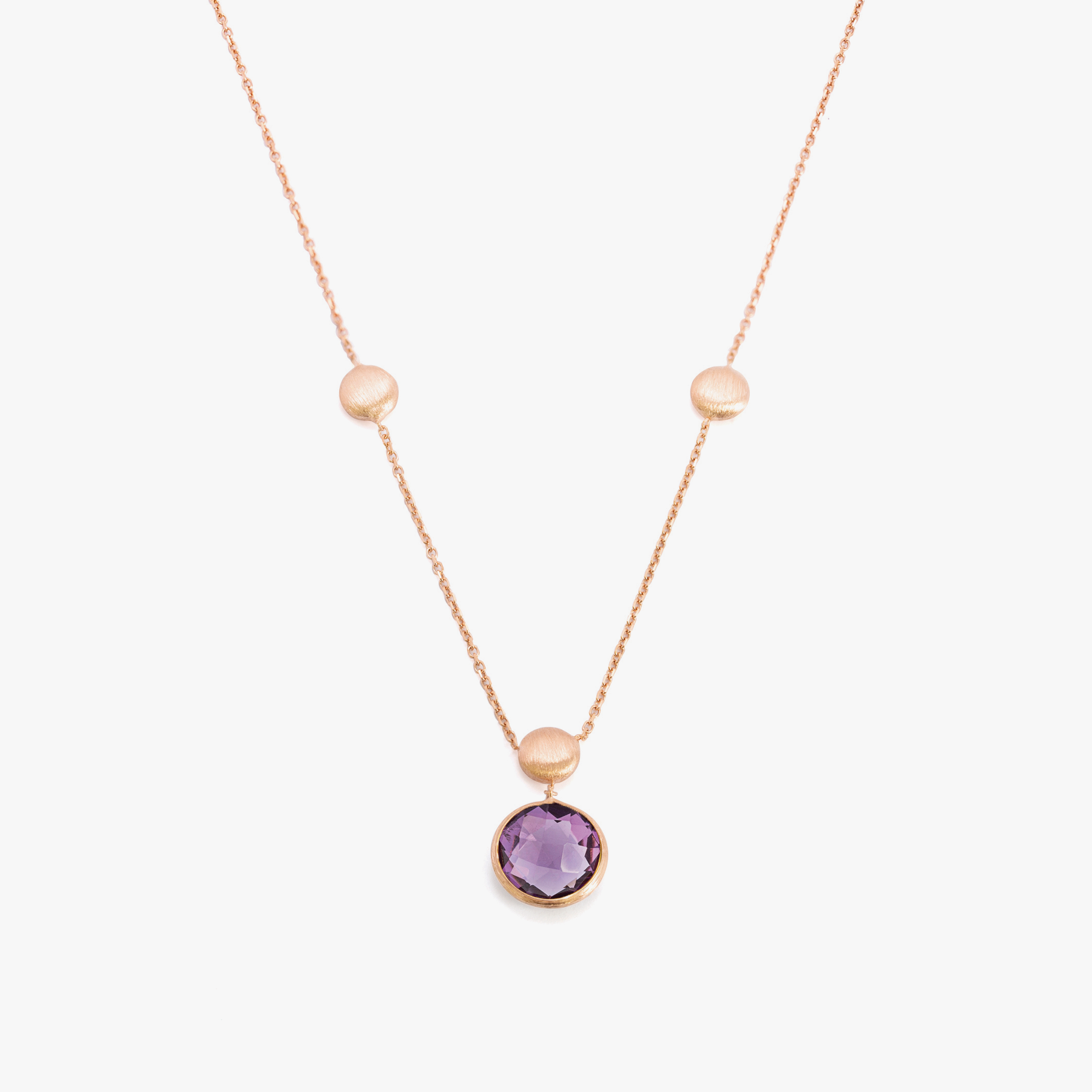 14K satin rose gold Kensington single stone necklace with amethyst
