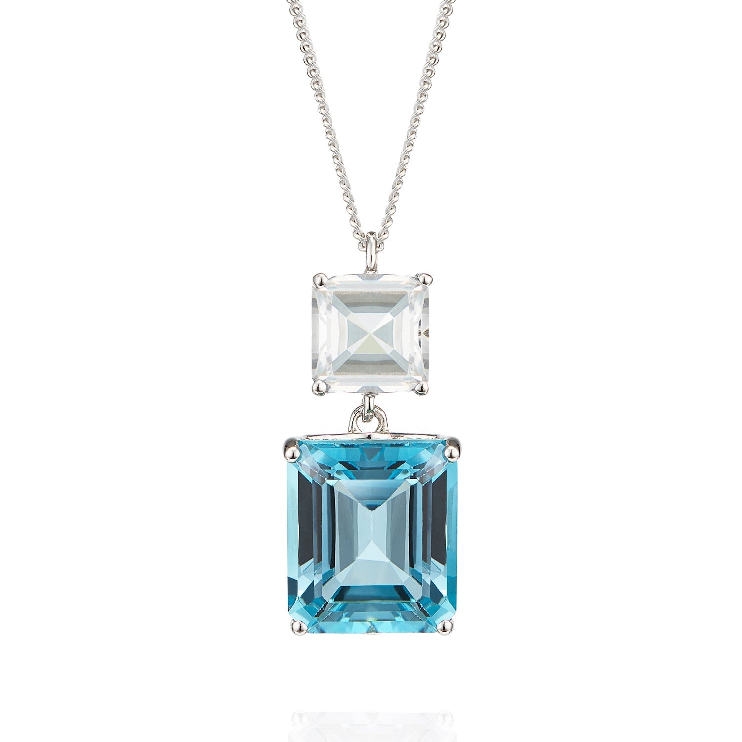 Octagon White Gold Necklace in White Topaz & Blue Topaz
