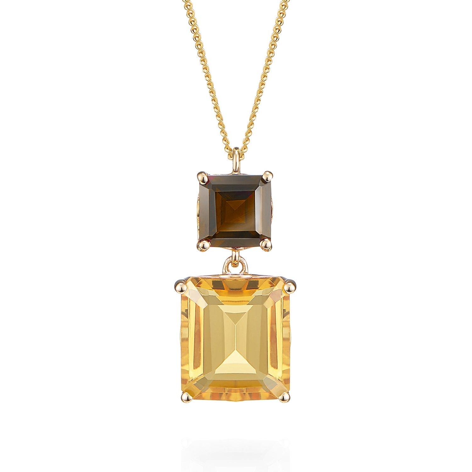 Octagon Gold Necklace in Smoky Quartz & Citrine