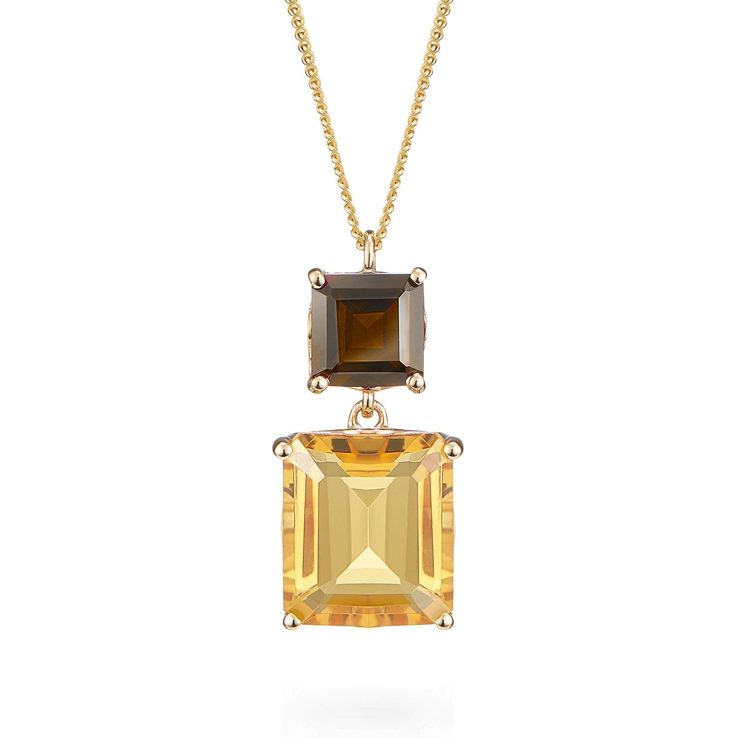 Octagon Gold Necklace in Smoky Quartz & Citrine