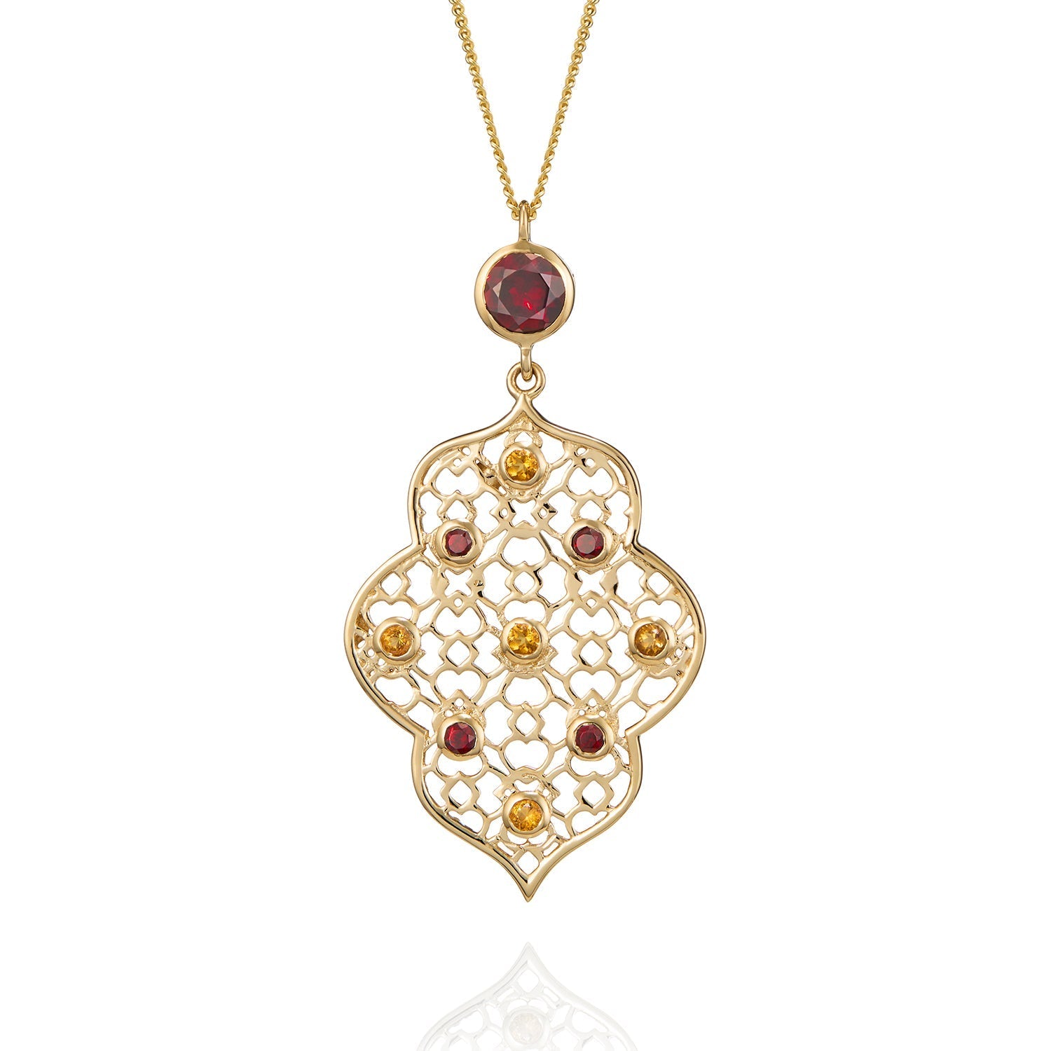 Gold Filigree Necklace in Garnet & Citrine