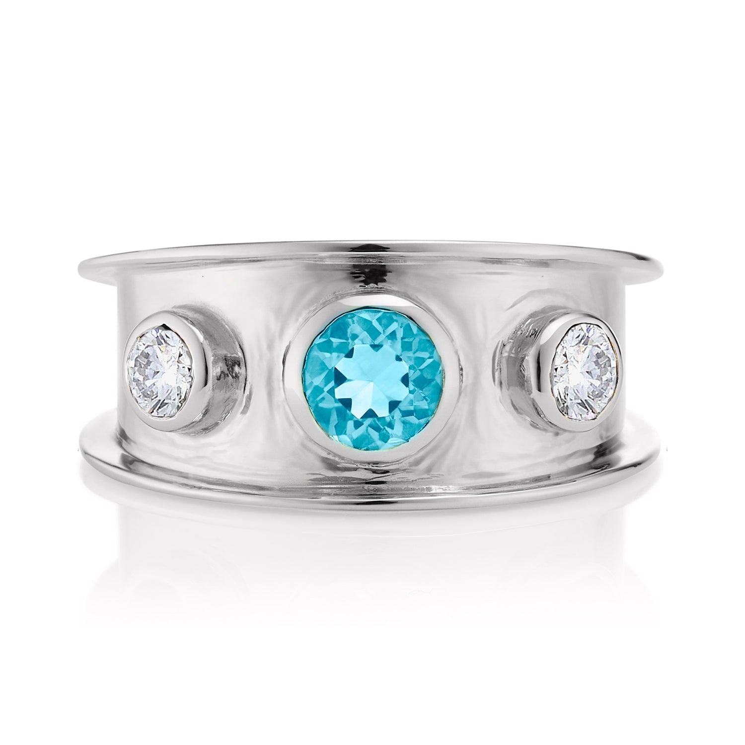 White Gold Gemstone Statement Ring in White Topaz & Blue Topaz