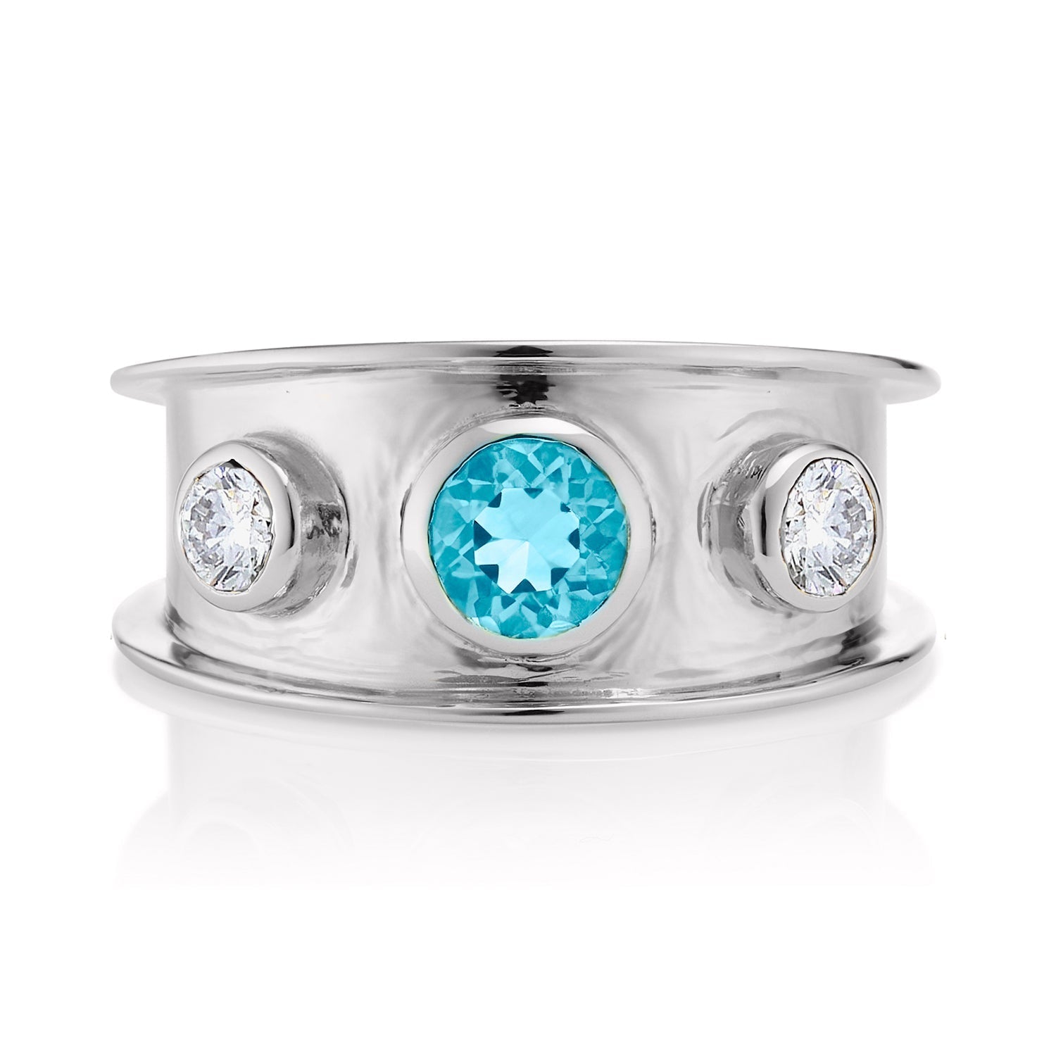 White Gold Gemstone Statement Ring in White Topaz & Blue Topaz