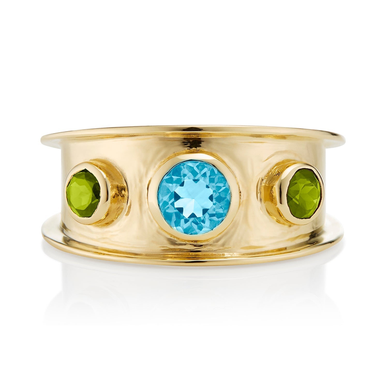 Gold Gemstone Statement Ring in Peridot & Blue Topaz