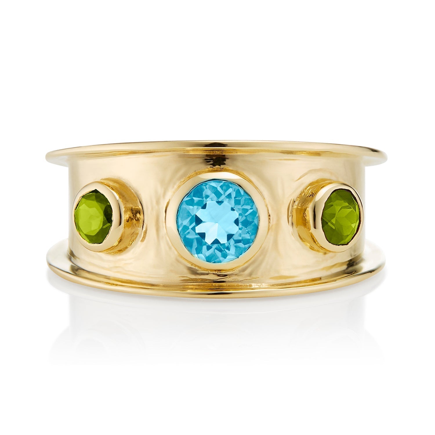 Gold Gemstone Statement Ring in Peridot & Blue Topaz