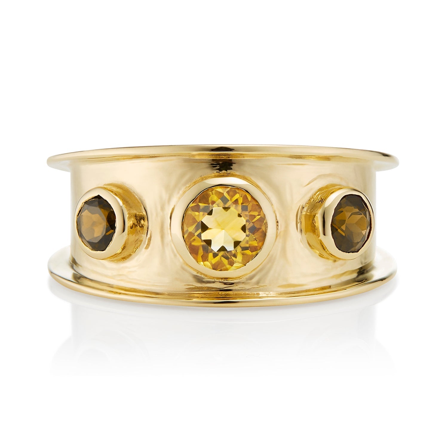 Gold Gemstone Statement Ring in Smoky Quartz & Citrine