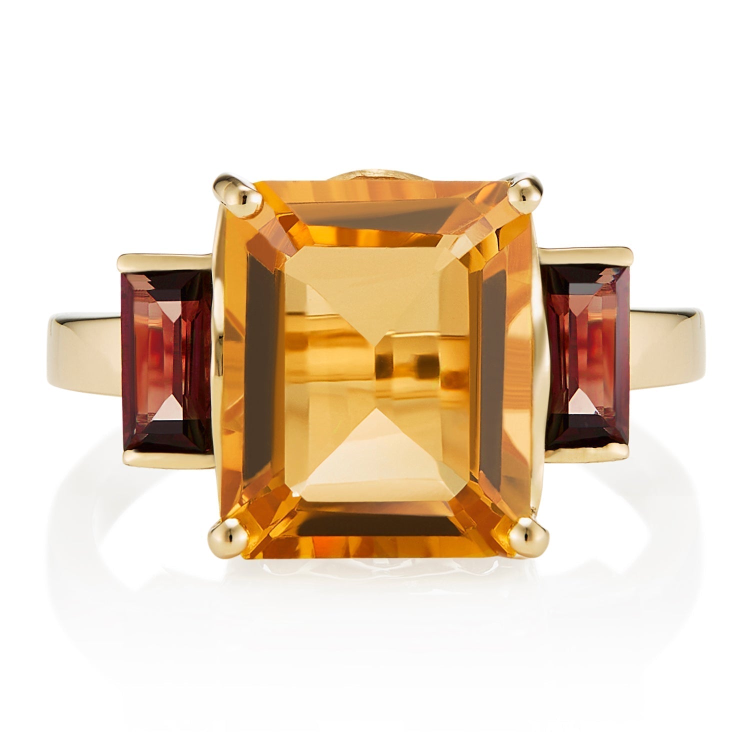 Octagon Gold Ring in Garnet & Citrine
