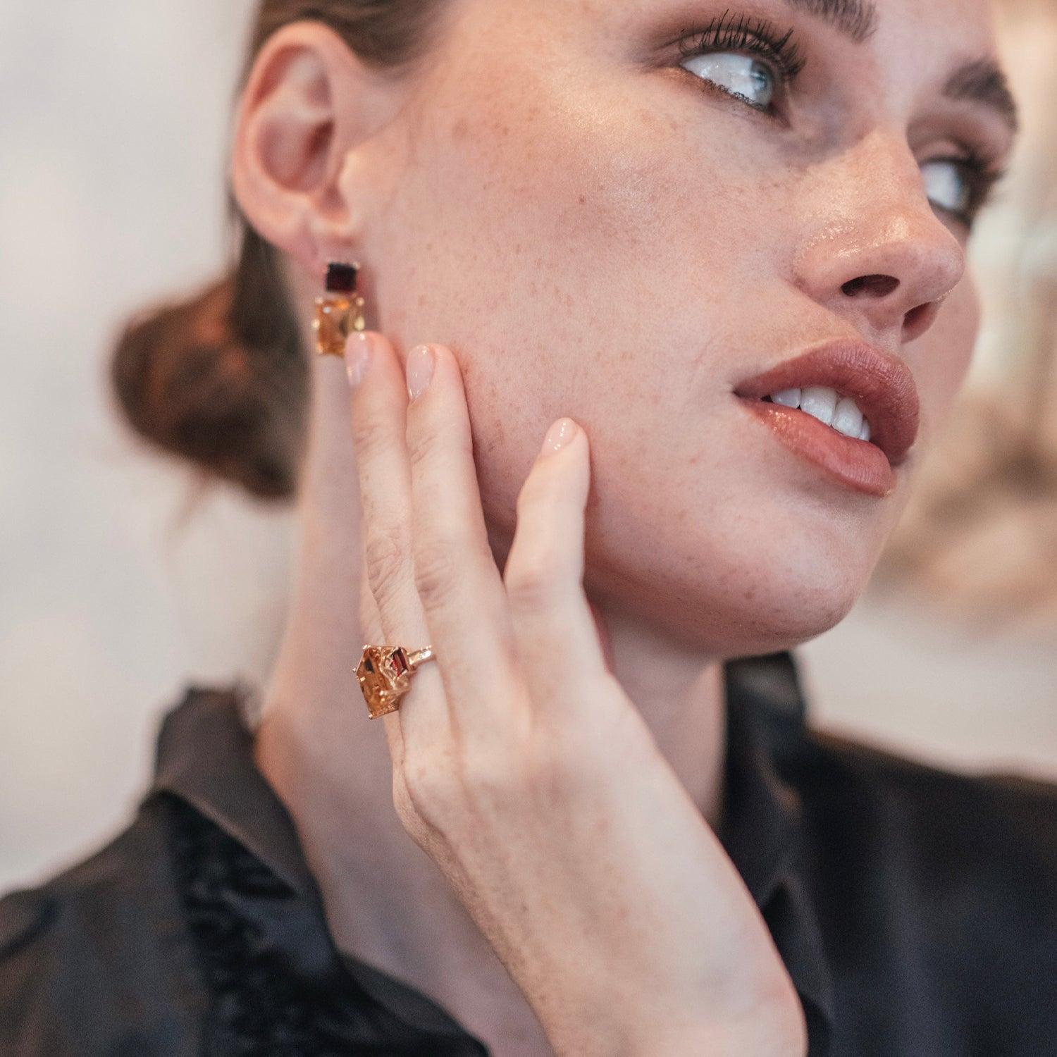 Octagon Gold Ring in Garnet & Citrine