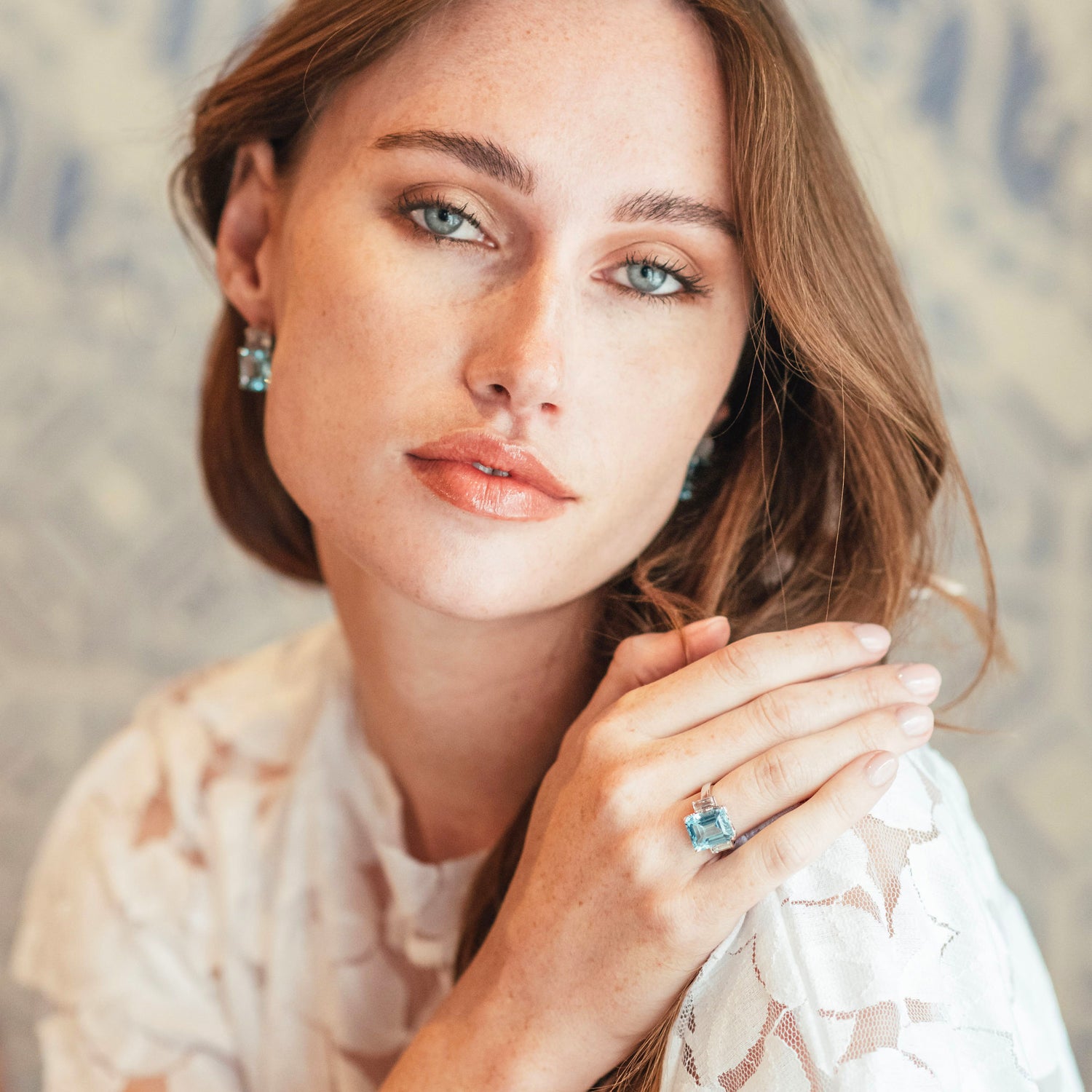 Octagon White Gold Ring in White Topaz & Blue Topaz
