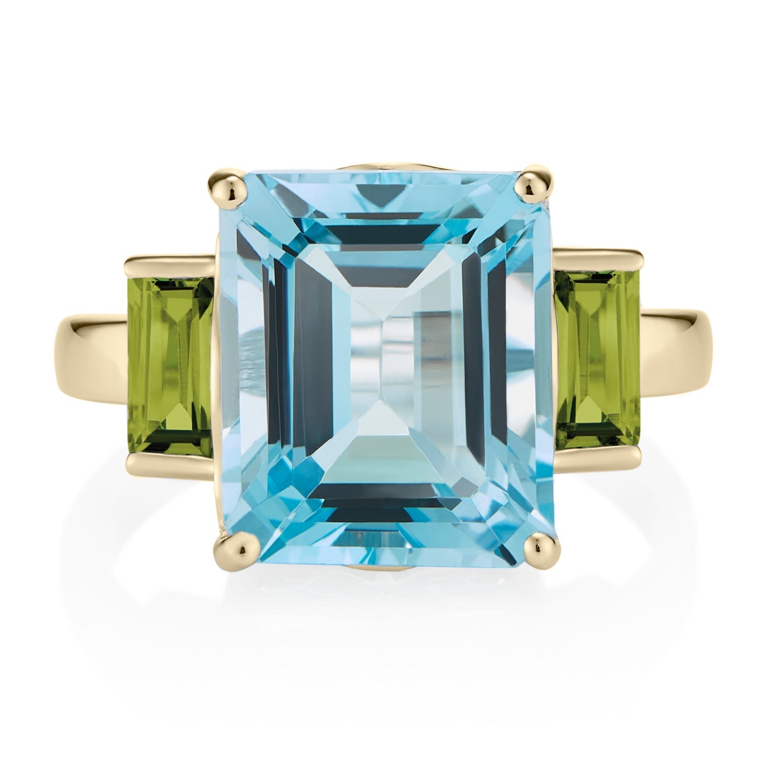 Octagon Gold Ring in Peridot & Blue Topaz