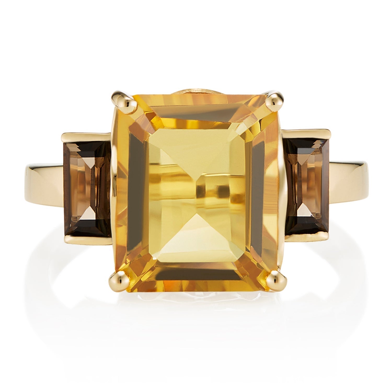 Octagon Gold Ring in Smoky Quartz & Citrine