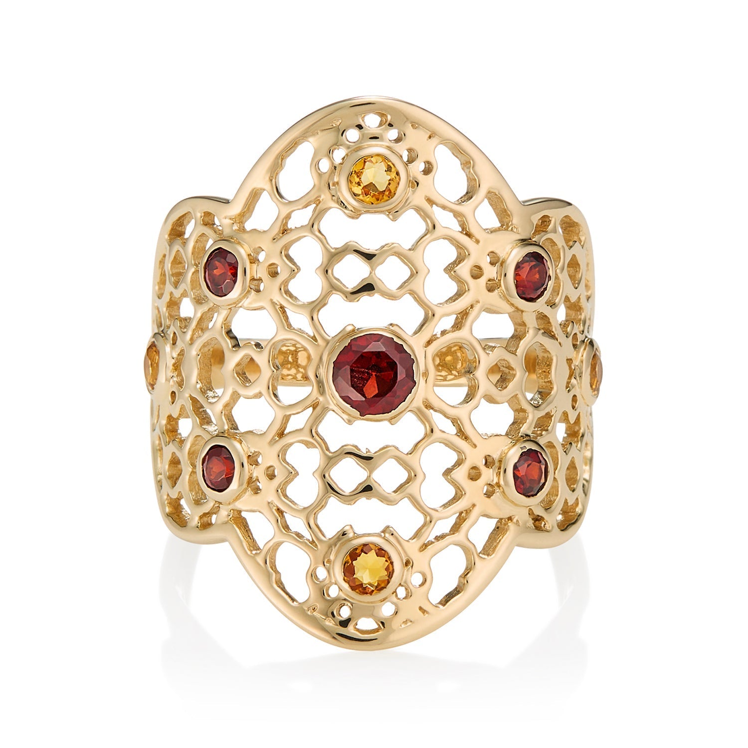 Gold Filigree Ring in Garnet & Citrine