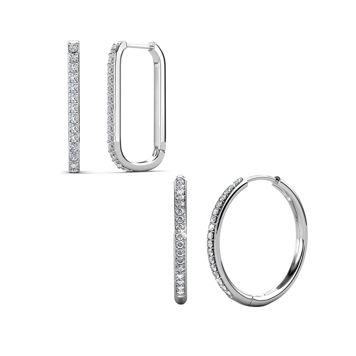 Bianca, Nadia 18k White Gold Plated Hoop Earrings with Swarovski Crystals (2 Pair Set)
