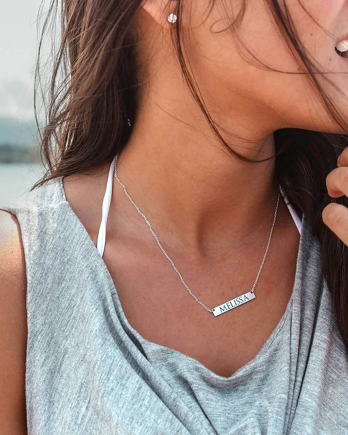 Name Bar Necklace Silver