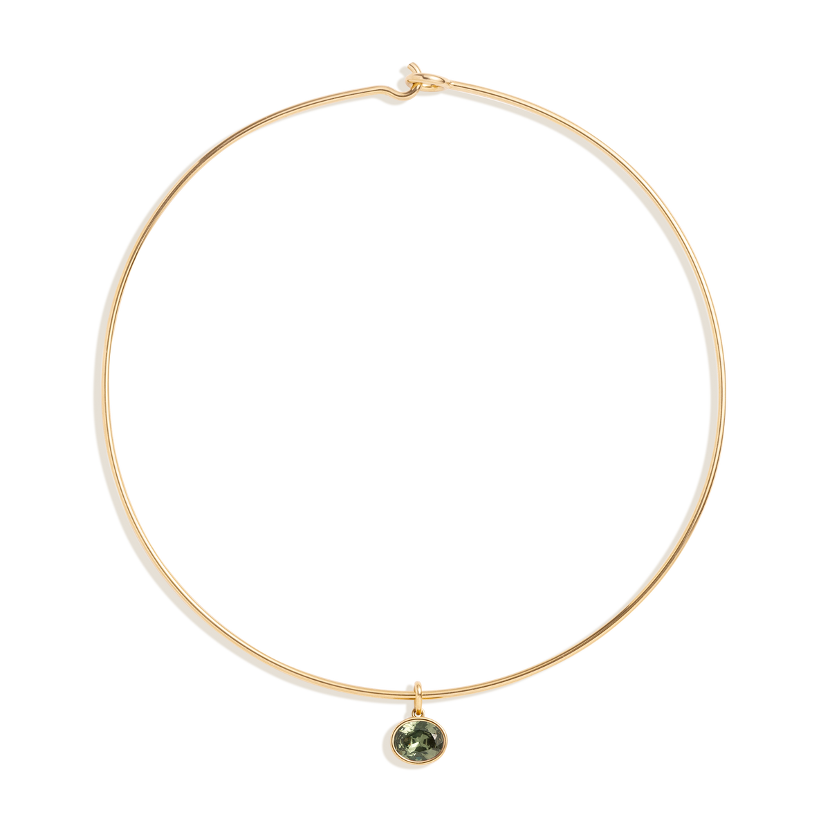 Lab Grown Green Sapphire Oval Pendant Collar Necklace