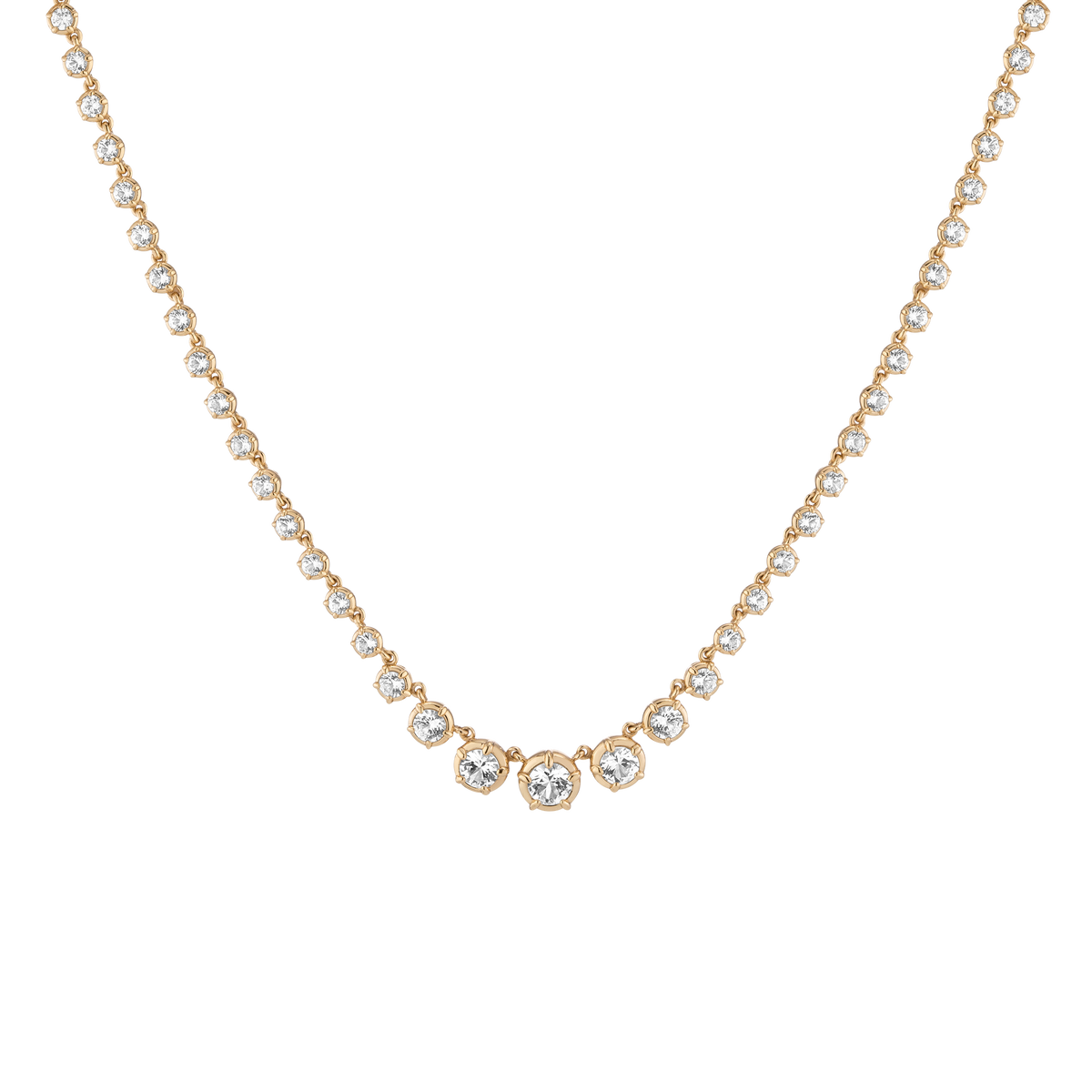 Lab Grown White Sapphire Graduated Georgian Tennis Necklace