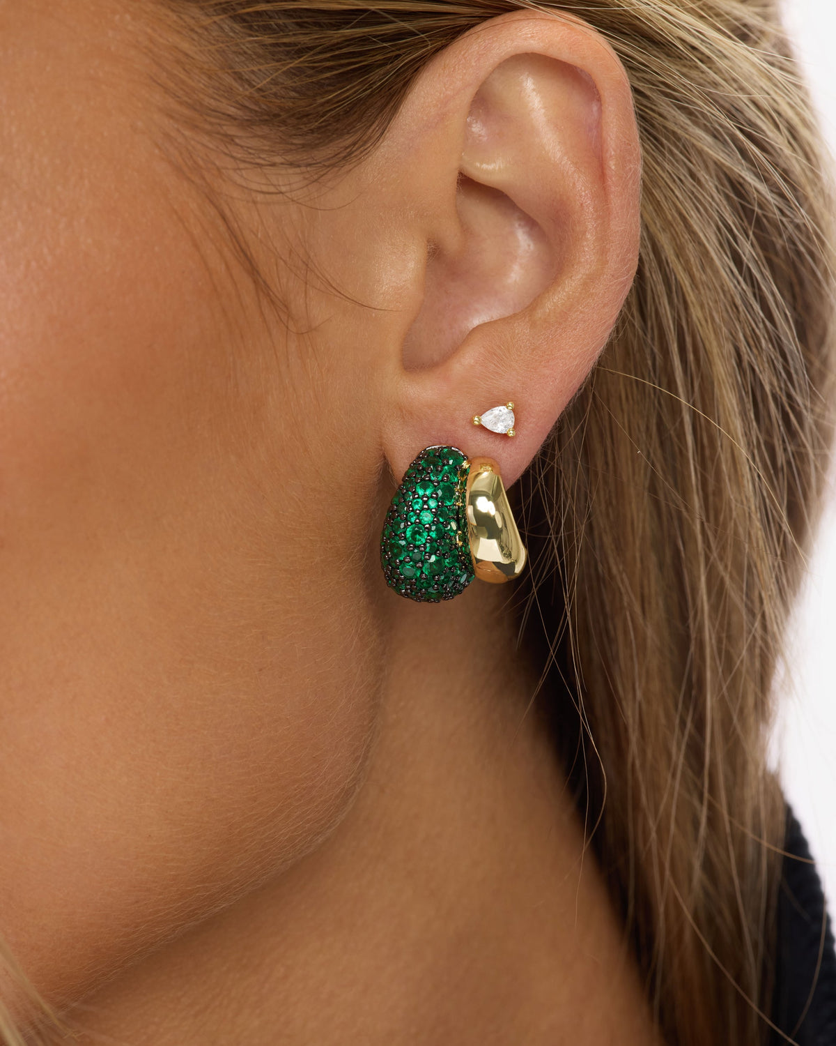Norah Pavé Double Hoop - Gold|Emerald