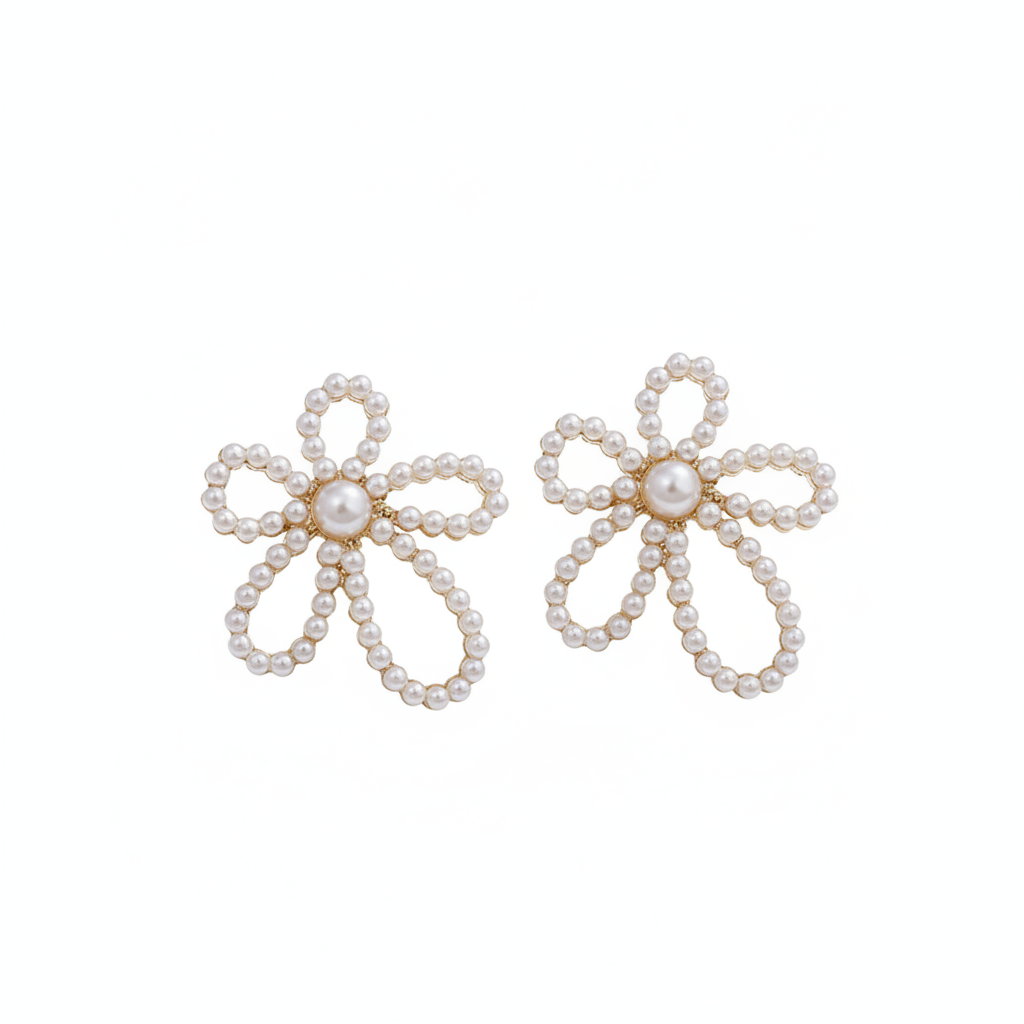 Pearl & 18K Gold-Plated Flower Stud Earrings