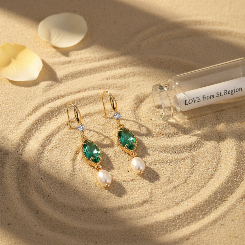 Emerald Marquise Crystal & Pearl Goldtone Hook Earrings