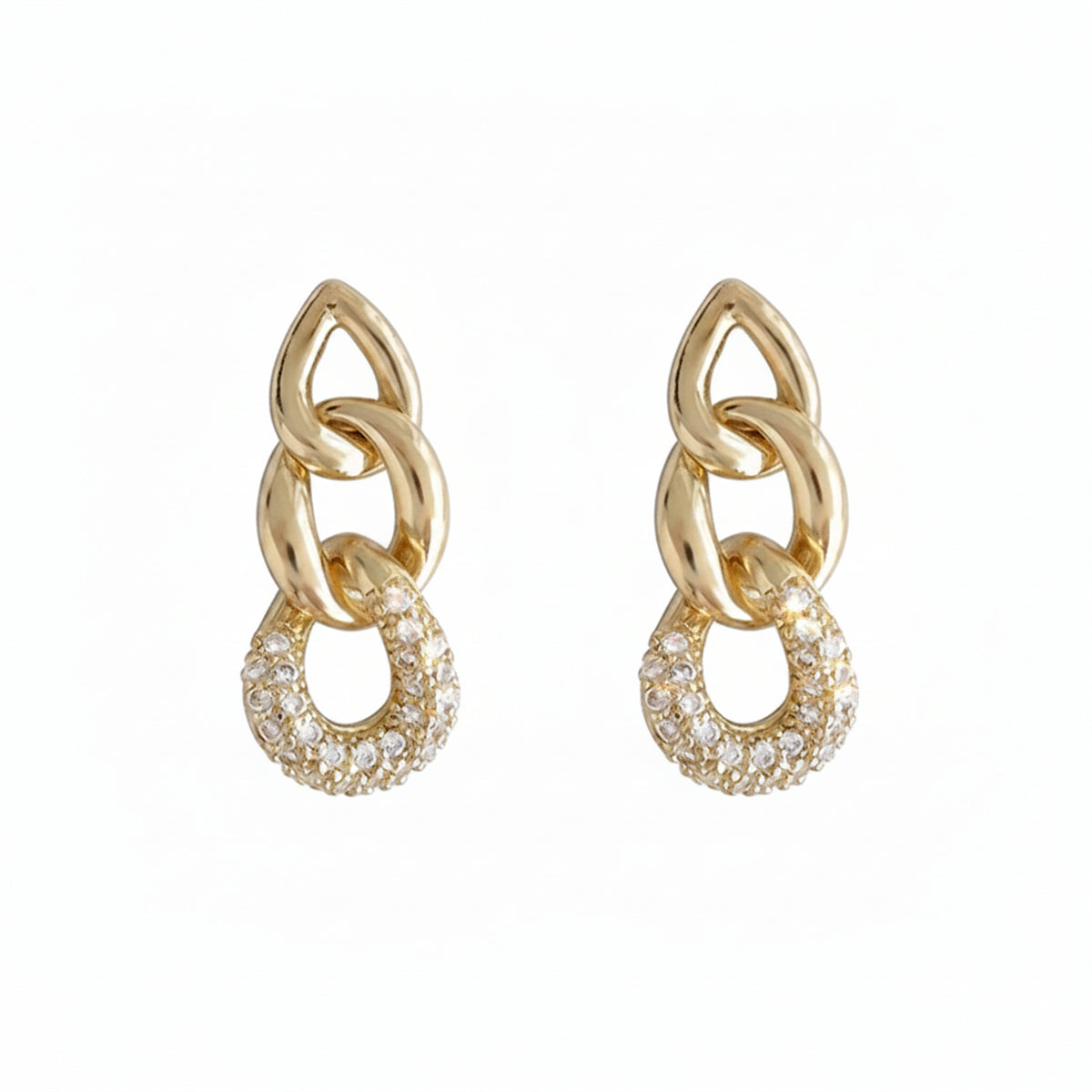 18K Gold-Plated & Clear Cubic Zirconia Link Drop Earrings