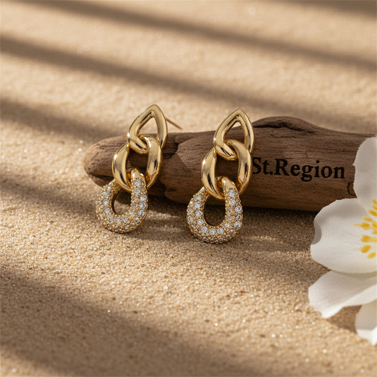18K Gold-Plated & Clear Cubic Zirconia Link Drop Earrings