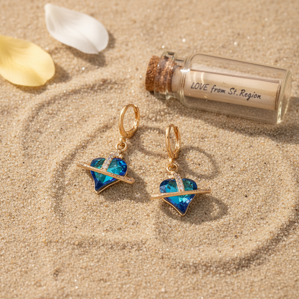 Cobalt Blue Crystal & Cubic Zirconia Goldtone Celestial Heart Huggie Earrings