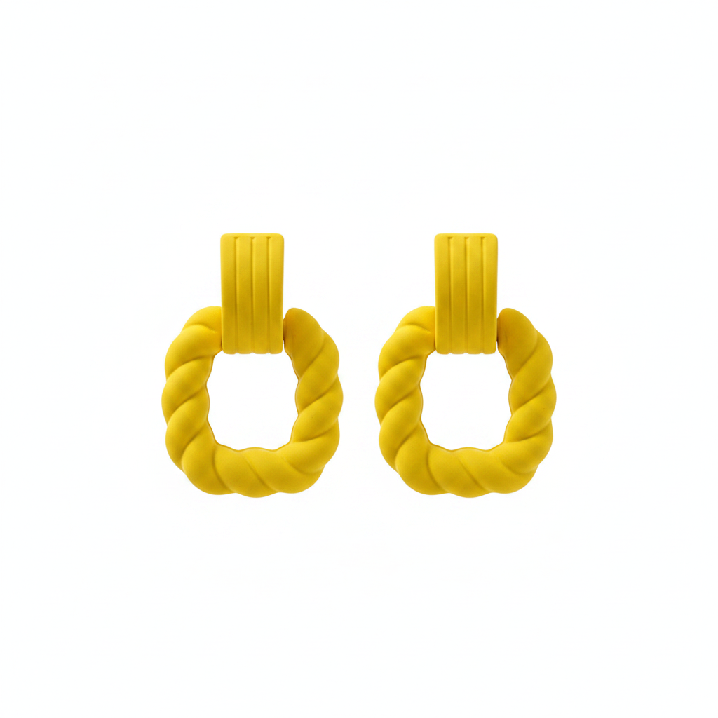 Yellow Resin & Silver-Plated Twine Square Drop Earrings