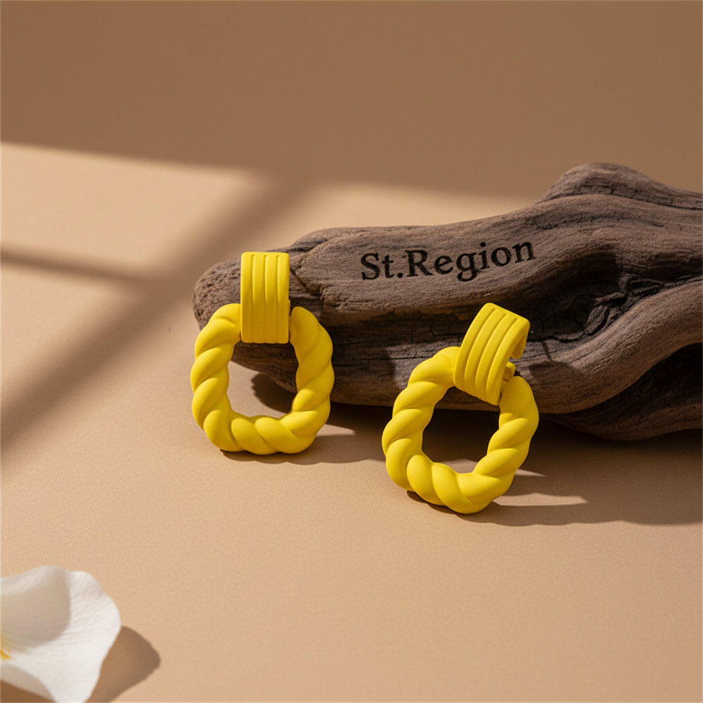 Yellow Resin & Silver-Plated Twine Square Drop Earrings
