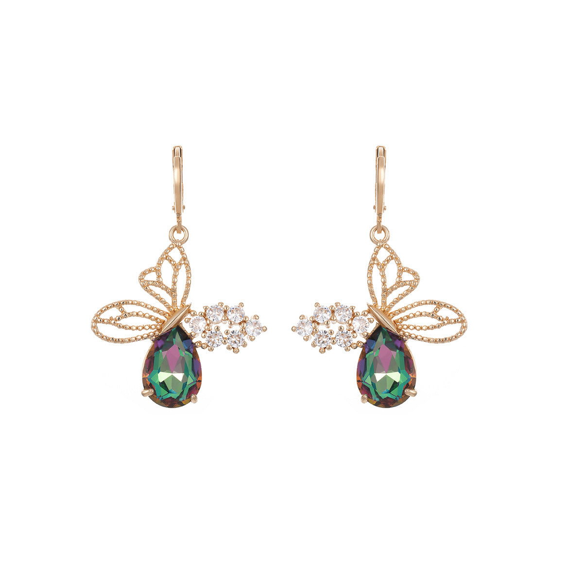 Iridescent Crystal & Cubic Zirconia Goldtone Filigree Butterfly Huggie Earrings