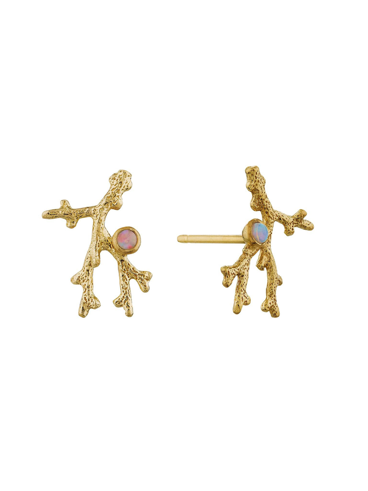 Coral Branch Stud Earrings with Opal