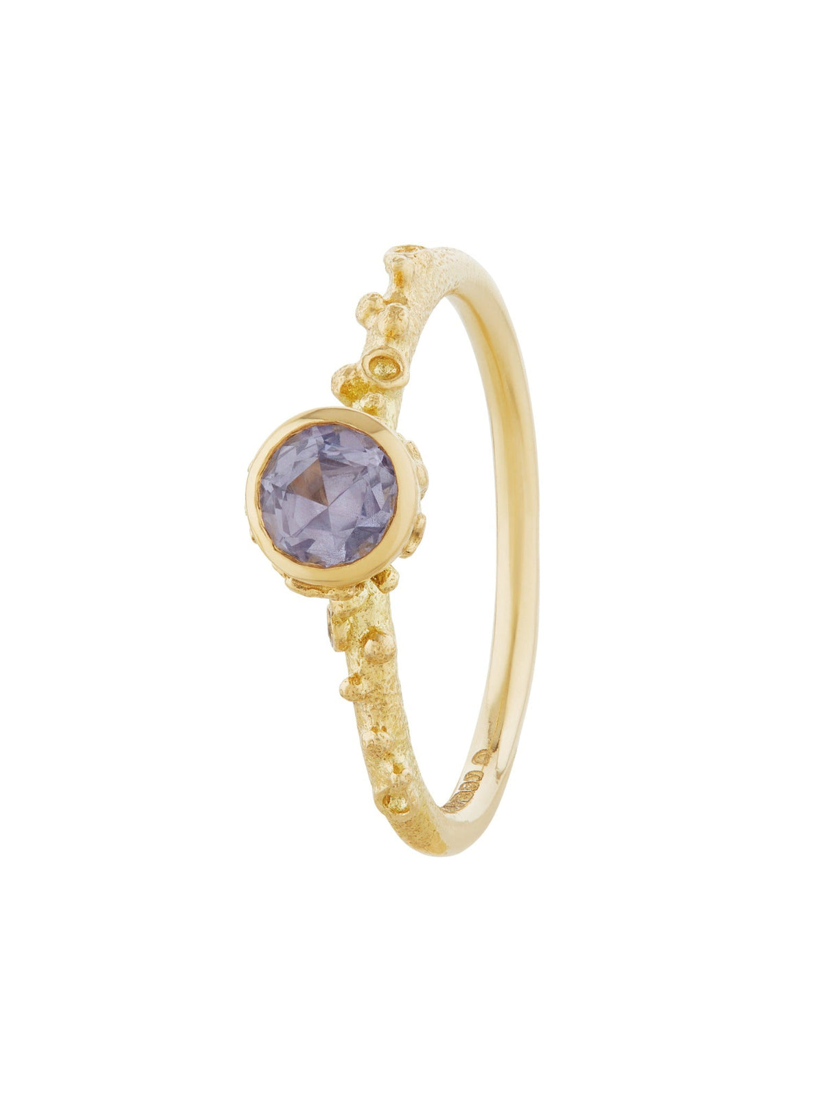 Ocean Coral Ring with Bezel Set Light Lavender Round Silky Sapphire