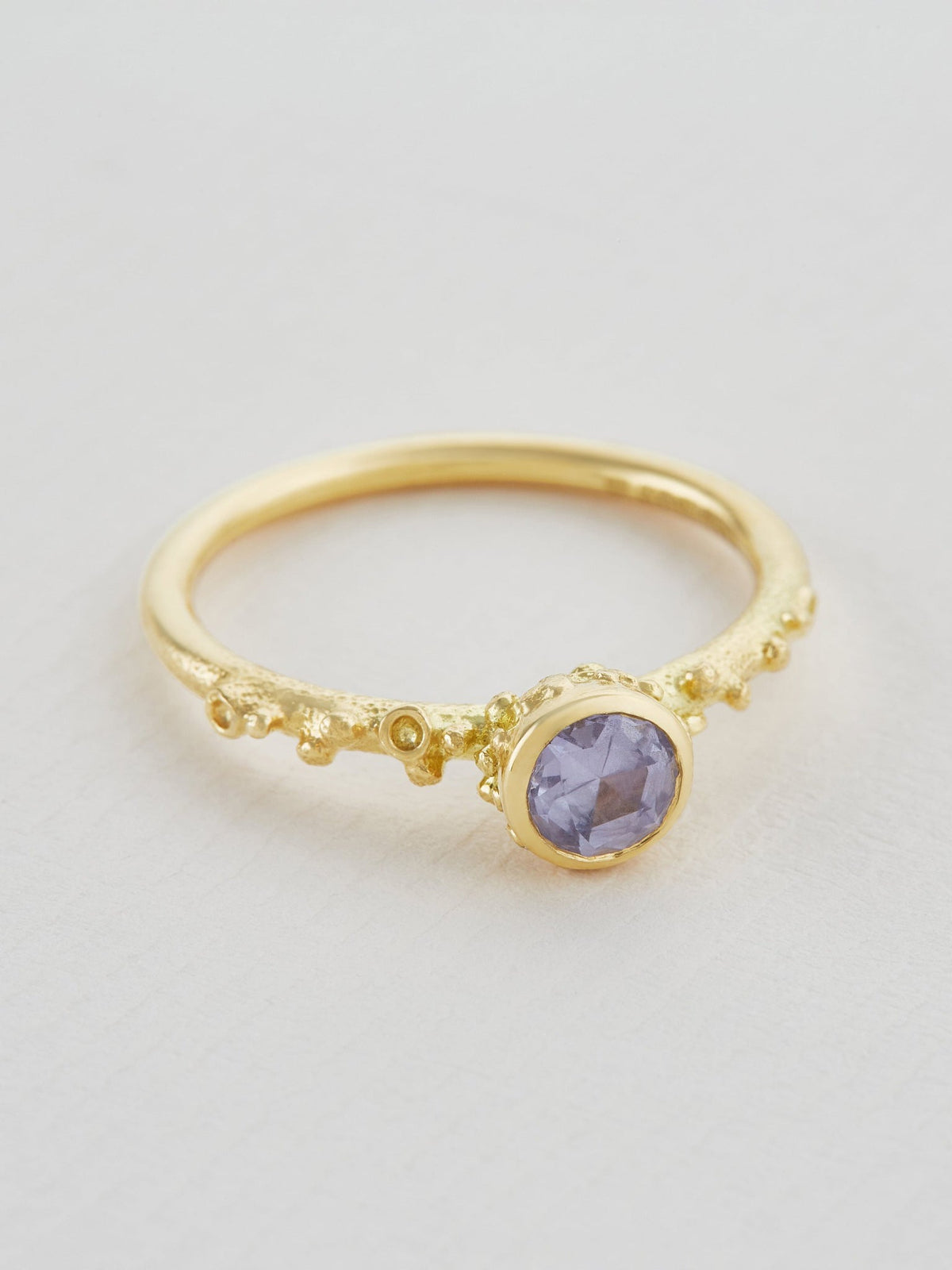 Ocean Coral Ring with Bezel Set Light Lavender Round Silky Sapphire